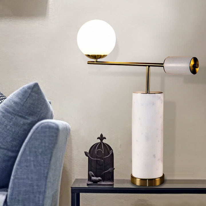Nordisches modernes Marmortextur zylindrisches Glasball 1-Licht Tischlampe 