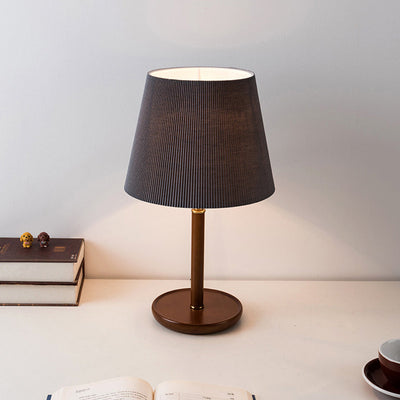Traditionelle Vintage Plissee Stoff Schatten Holz Basis 1-Licht Tisch Lampe für Schlafzimmer 