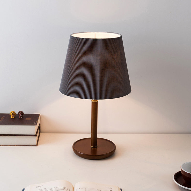Traditionelle Vintage Plissee Stoff Schatten Holz Basis 1-Licht Tisch Lampe für Schlafzimmer 