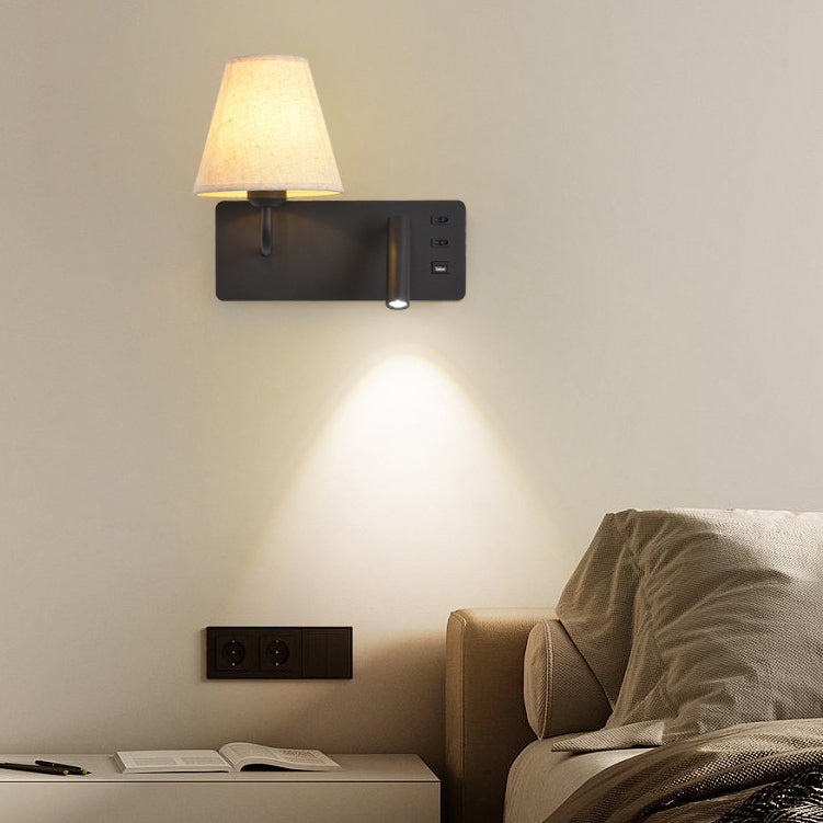 Moderne Einfachheit Eisen Aluminium Stoff Kegel 1-Licht Wandleuchte Lampe für Schlafzimmer 