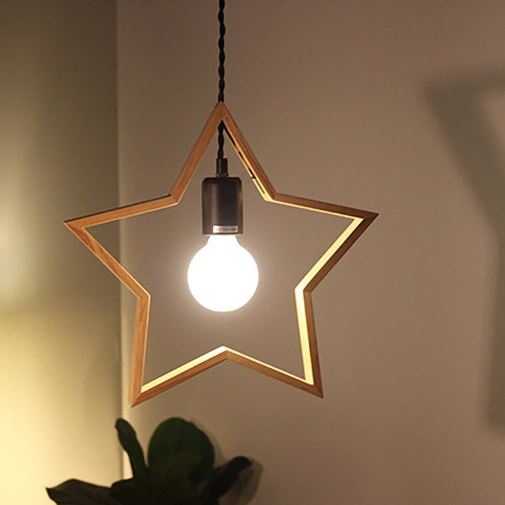 Zeitgenössische kreative Massivholz Pentagramm Stern 1-Licht Pendelleuchte für Wohnzimmer 