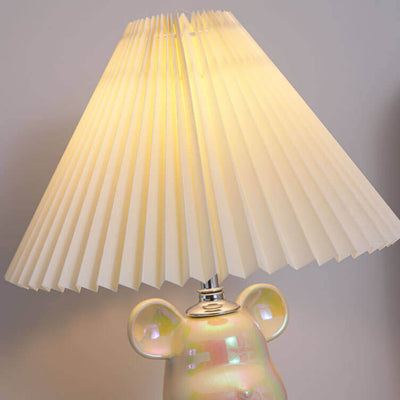 Contemporary Creative Bear Ceramic Fabric 1-Light Table Lamp For Bedroom