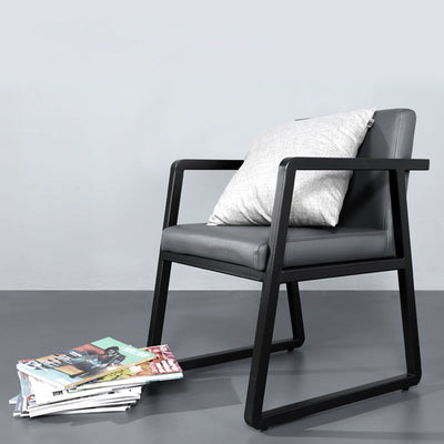 Moderner minimalistischer quadratischer PU-Leder Edelstahl-Schreibtischstuhl mit Rückenlehne und Armlehne für das Home Office 