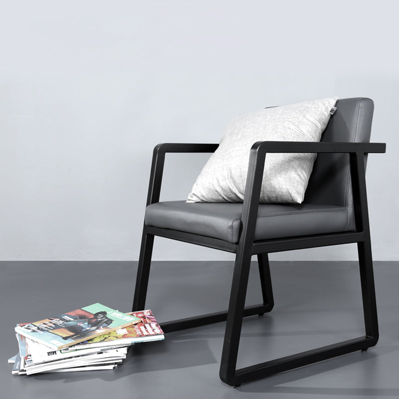 Moderner minimalistischer quadratischer PU-Leder Edelstahl-Schreibtischstuhl mit Rückenlehne und Armlehne für das Home Office 
