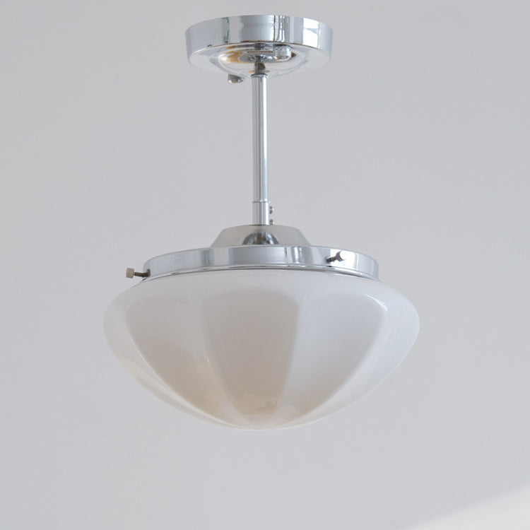 Suspension contemporaine scandinave ronde en fer et verre crème à 1 lumière pour salon 