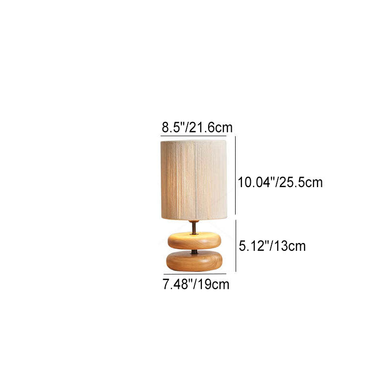 Modern Cylindrical Iron Fabric Solid Wood 1-Light Table Lamp