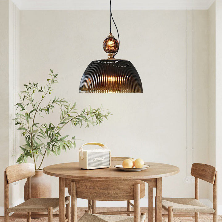 Lámpara colgante contemporánea retro de vidrio con rayas verdes y hierro de 2 luces para dormitorio 