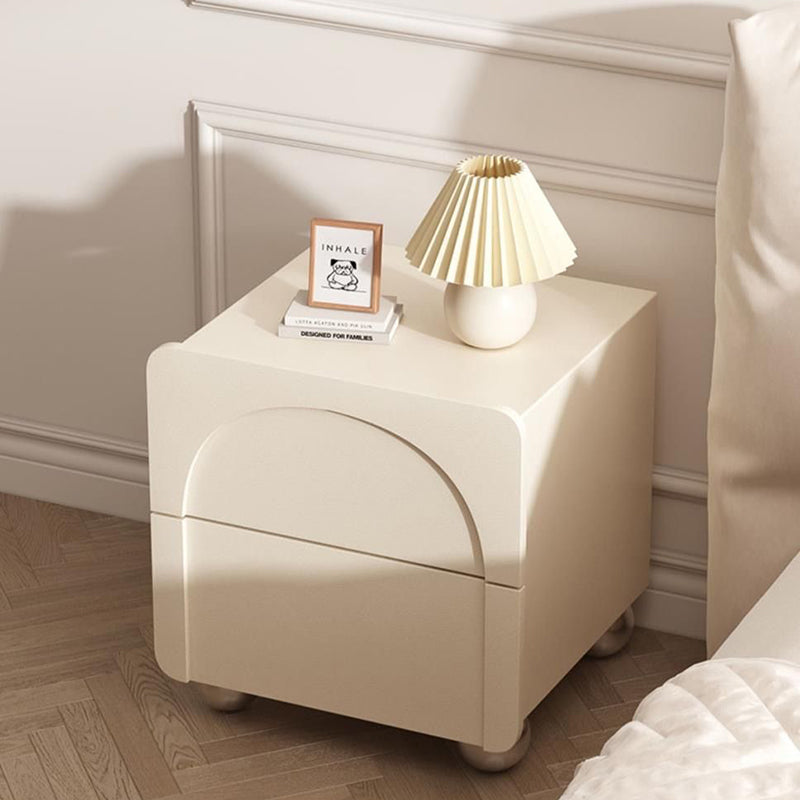 Table de nuit moderne minimaliste rectangulaire avec base ronde en acier au carbone et 2 tiroirs pour chambre 
