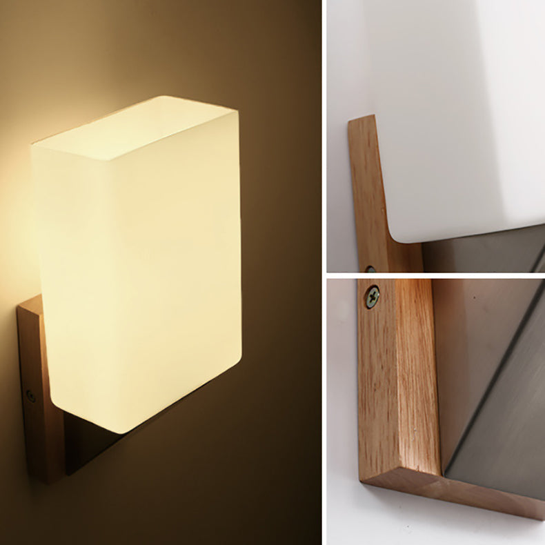 Moderne minimalistische Rechteck Holz Glas 1-Licht Wandleuchte Lampe für Schlafzimmer 