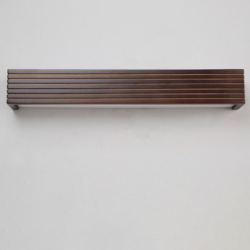 Traditional Chinese Striped Wood Cuboid LED Vanity Mirror Front Wall Sconce Lamp For Bathroom