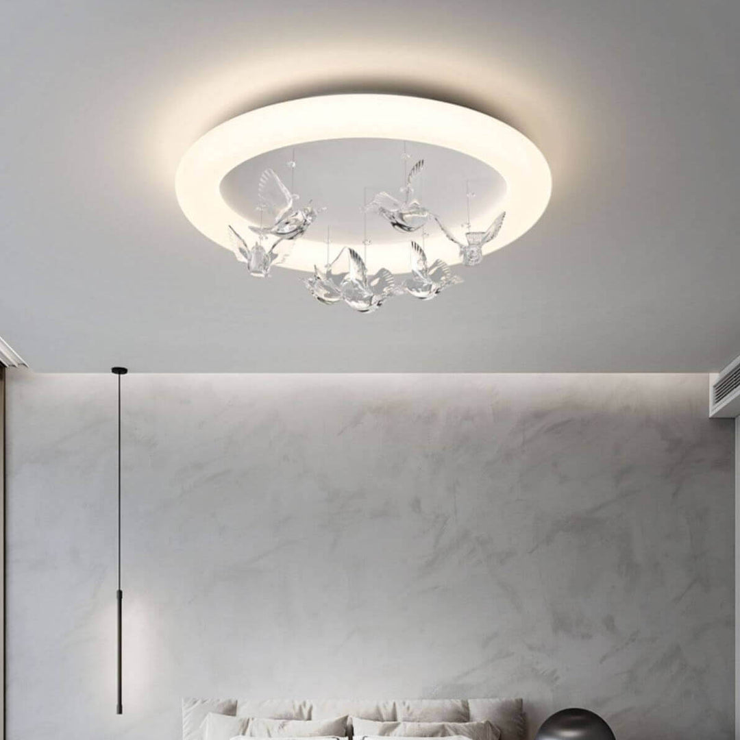 Zeitgenössische nordische runde Vogel Eisen Acryl LED Deckenleuchte für Schlafzimmer 