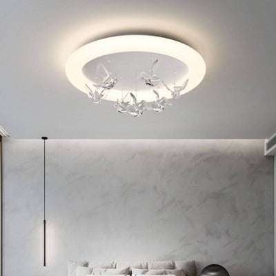 Zeitgenössische nordische runde Vogel Eisen Acryl LED Deckenleuchte für Schlafzimmer 