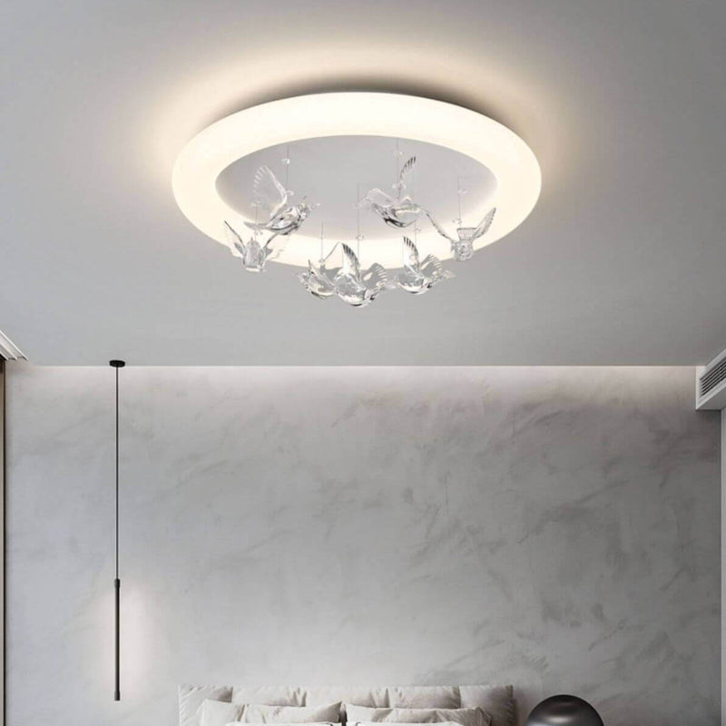 Contemporary Nordic Round Bird Iron Acrylic LED Flush Mount Ceiling Light For Bedroom