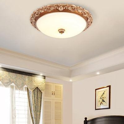 Traditional Rustic Round PVC Glass LED Flush Mount Ceiling Light For Bedroom