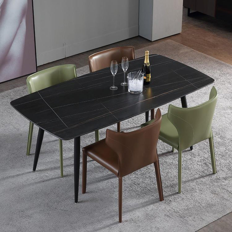 Moderna Minimalista Cuadrada Silla de Comedor de Cuero con Marco de Acero al Carbono Respaldo de Ala Sin Brazos Para Comedor 