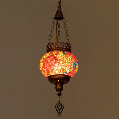 Lampe suspendue à 1 lumière avec abat-jour en verre teinté et cadre en fer bohème contemporain pour salon 