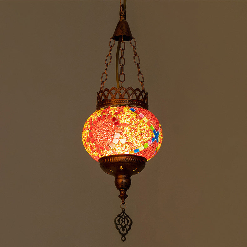 Lampe suspendue à 1 lumière avec abat-jour en verre teinté et cadre en fer bohème contemporain pour salon 