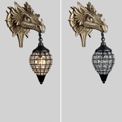 Lámpara de Aplique de Pared de 1 Luz de Resina de Hierro Cristal de Dragón Europeo Tradicional Para Sala de Estar 