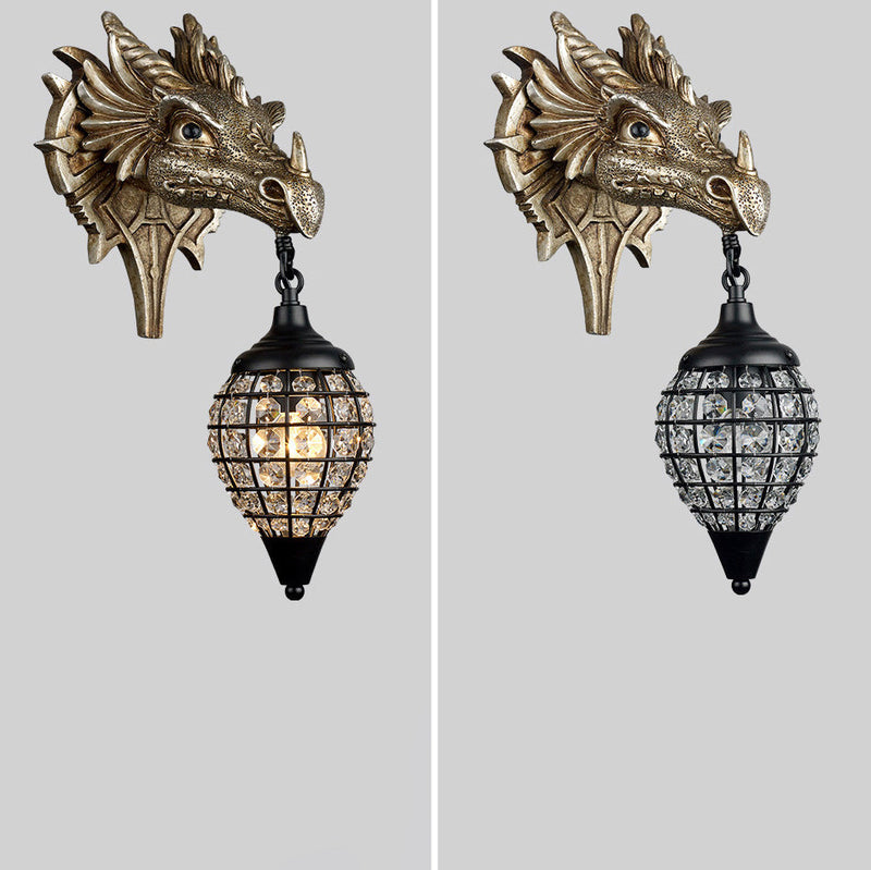 Lámpara de Aplique de Pared de 1 Luz de Resina de Hierro Cristal de Dragón Europeo Tradicional Para Sala de Estar 