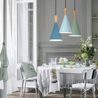 Contemporary Scandinavian Cone Round Aluminum 1-Light Pendant Light For Bedroom