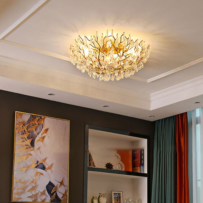 Moderne Luxus Halbrunde Dendritischen Eisen Kristall 10/12 Licht Semi-Flush Mount Deckenleuchte Für Wohnzimmer 