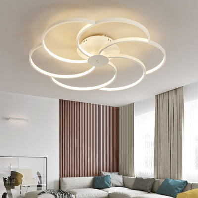 Lumière de plafond LED à montage affleurant avec abat-jour en bande de silicone en forme de pétale en aluminium de simplicité contemporaine pour le salon 
