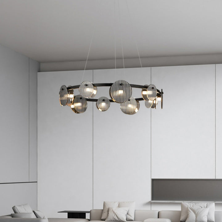 Lámpara de araña LED moderna minimalista de aros de hierro, vidrio y acrílico para salón 