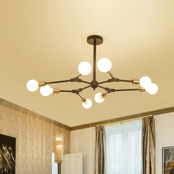 Lustre moderne du milieu du siècle à branches variables en fer avec abat-jour rond en verre à 6/8 lumières pour salon 