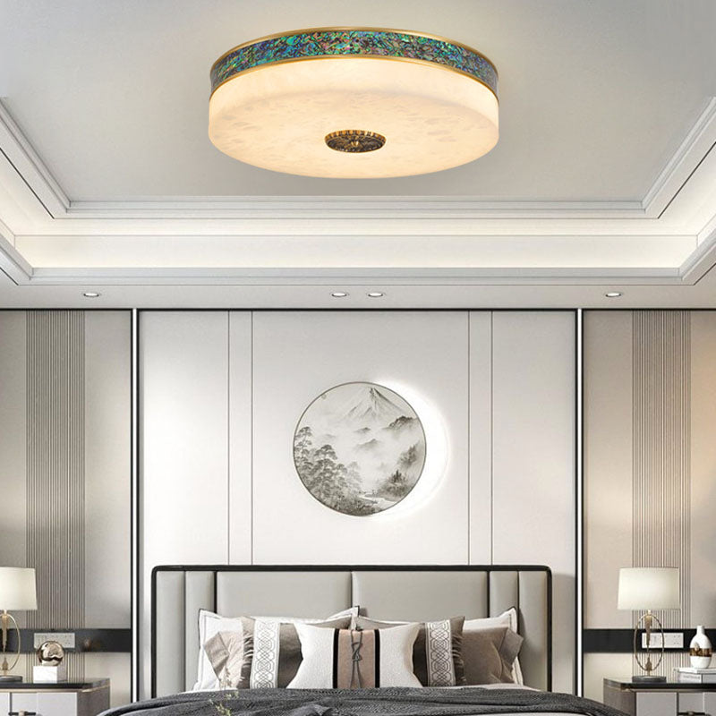 Plafonnier LED Rond en Cuivre et Marbre Moderne Transitionnel pour Chambre 