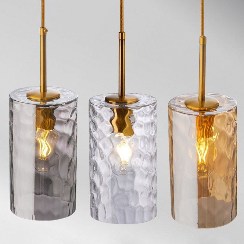 Contemporary Scandinavian Cylinder Iron Glass 1-Light Pendant Light For Living Room