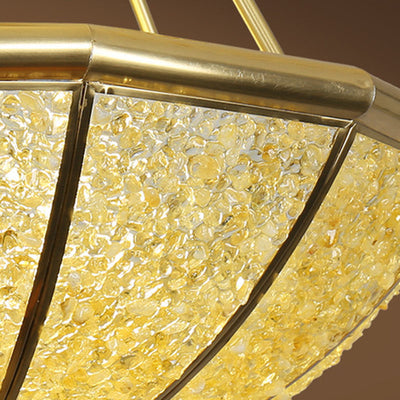 Lustre moderne de luxe avec cadre en cuivre et abat-jour rond en cristal à 5 lumières pour salon 