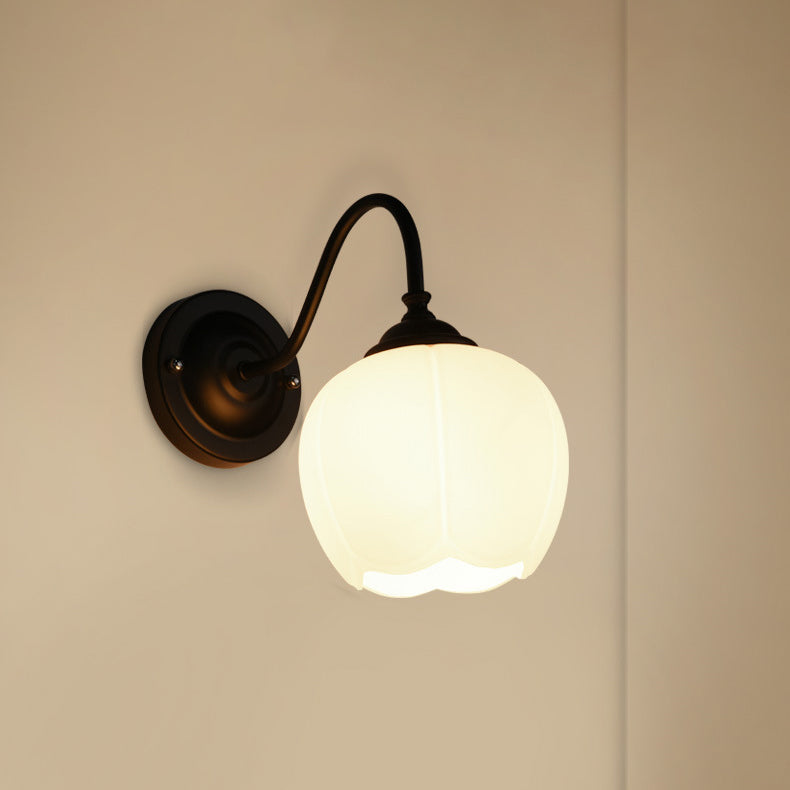 Lámpara Aplique de Pared de 1 Luz de Vidrio de Hierro Floral Moderno Minimalista para Dormitorio 