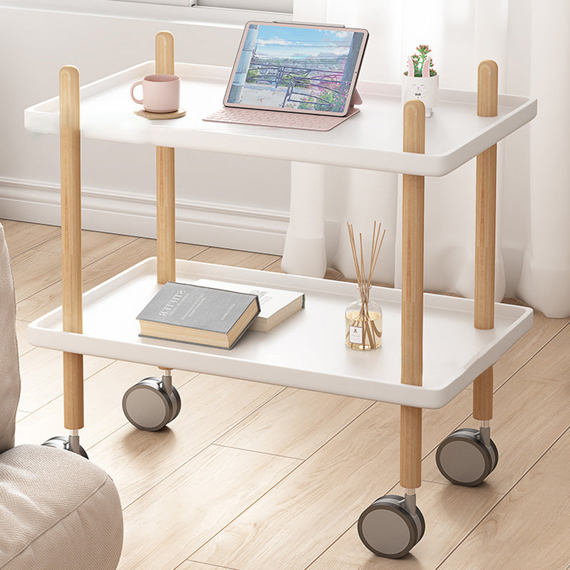 Table basse moderne minimaliste carrée en PP avec plateau en bois massif et métal à 2 étagères pour salon 