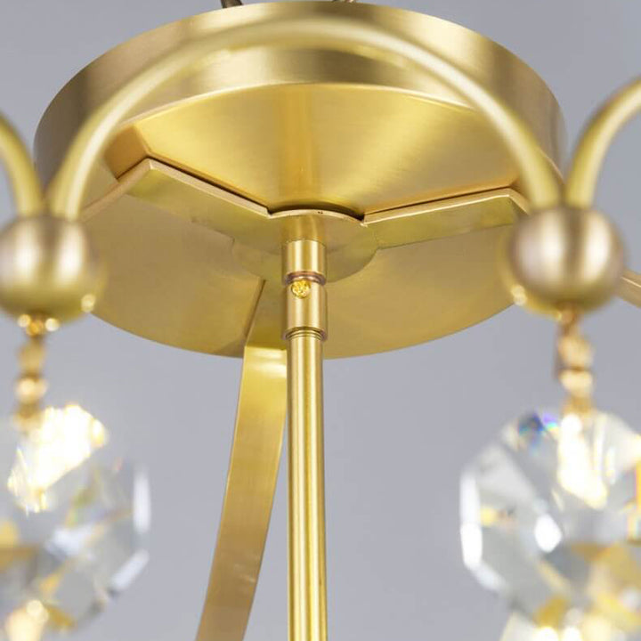 Europäisches leichtes Luxus-Kupferkristall-String 4-Licht Semi-Flush-Mount-Deckenleuchte 