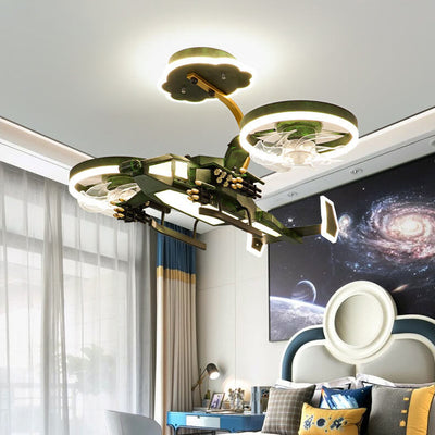Modern Children's Helicopter Hardware Acrylic LED Semi-Flush Mount Ceiling Fan Light