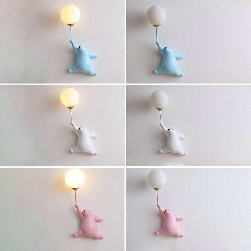 Contemporary Creative Bear Resin Glass 1-Light Wall Sconce Lamp For Bedroom