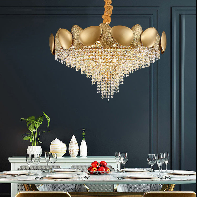 Moderner Luxus-Kronleuchter aus Edelstahl mit Titanrahmen und Kristallperlen, 11/15 Lichter, für Wohnzimmer 