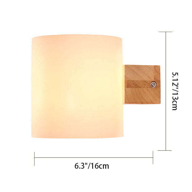 Modern Warm Cylindrical Rubber Wood Glass 1/2 Light Wall Sconce Lamp