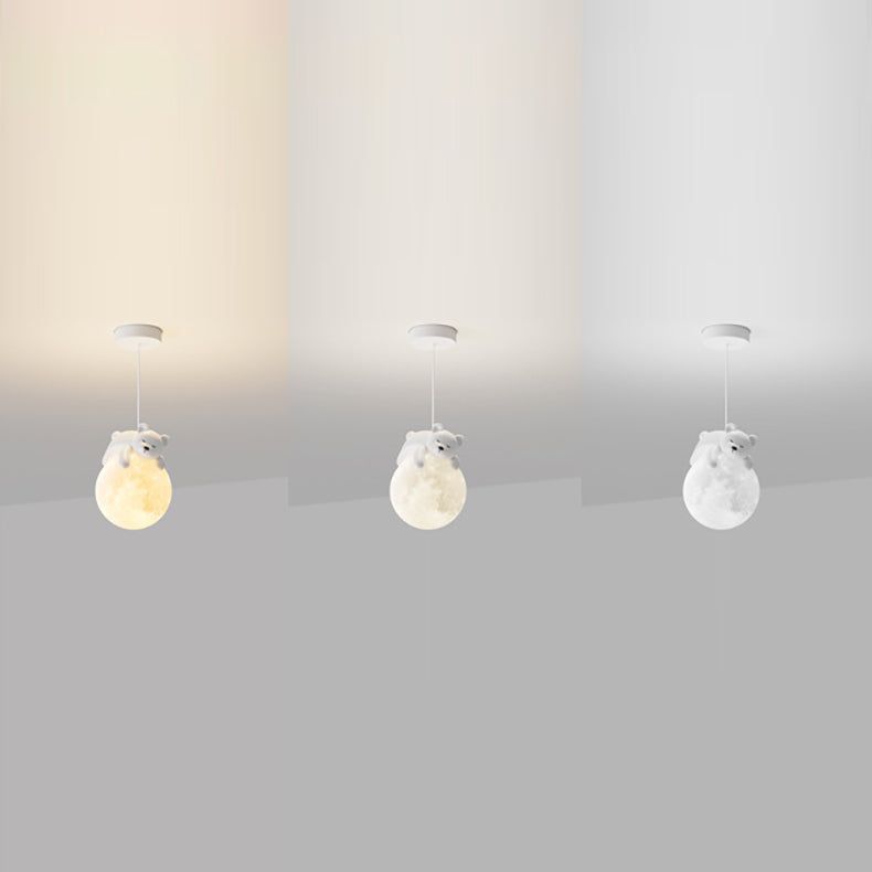 Lámpara colgante contemporánea creativa de resina con forma de conejo y luna de 1 luz para niños, para sala de estar 