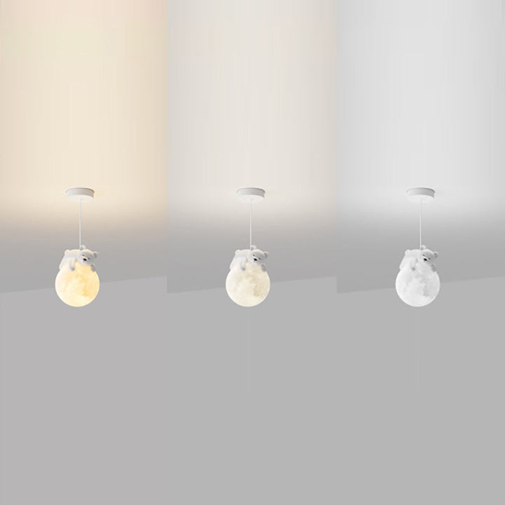 Lámpara colgante contemporánea creativa de resina con forma de conejo y luna de 1 luz para niños, para sala de estar 