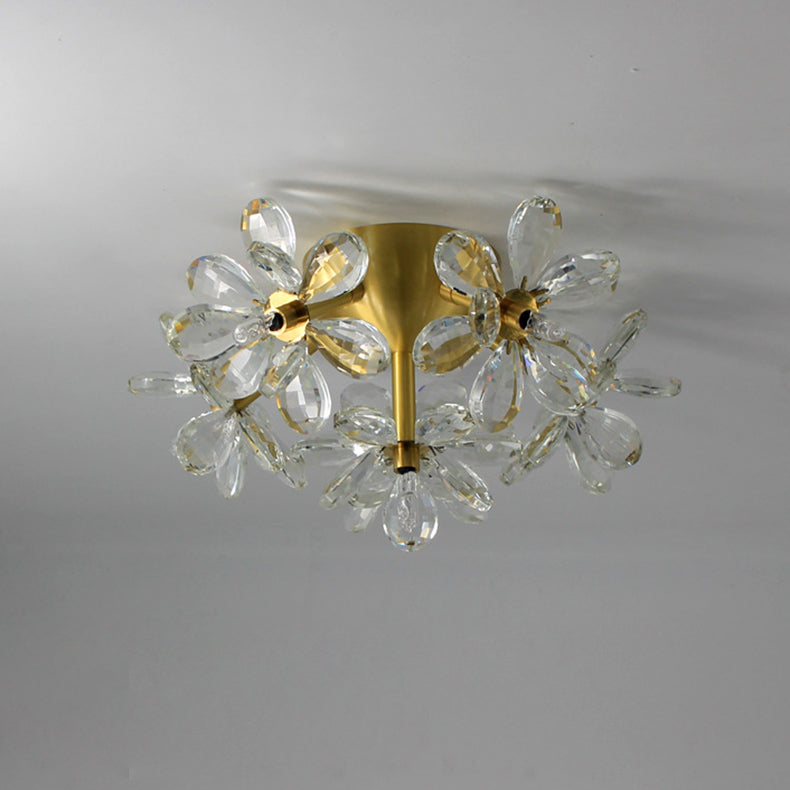 Moderne minimalistische Blume Messing Kristall 3/5/6/7 Licht Unterputz Deckenleuchte für Wohnzimmer 