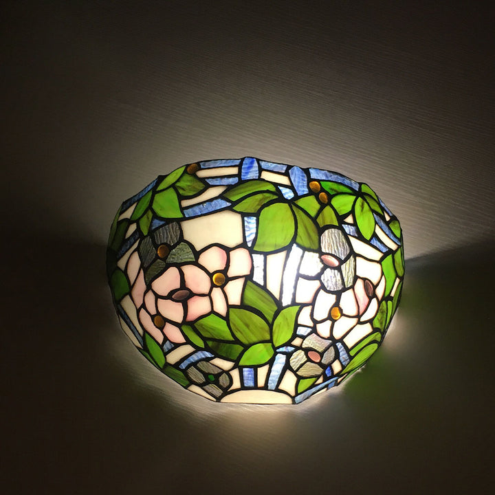 Applique Murale à 1 Lumière en Verre Alliage Tiffany Traditionnel avec Fleur Semi-circulaire et Libellule pour Couloir 