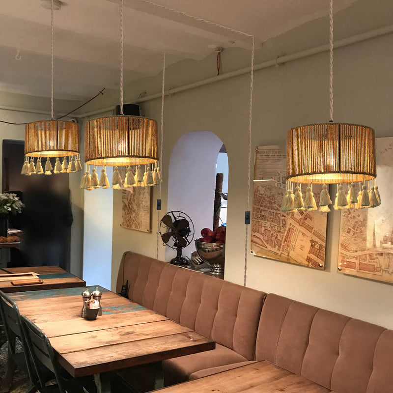 Moderne Küsten-Pendelleuchte mit runder Quaste aus Hanfseil und Rattan, 1 Licht, für Schlafzimmer 