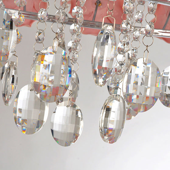 Moderne Minimaliste Rose Ronde Cristal Branche Cristal Fer 5/6 Lumière Plafonnier Pour Chambre 