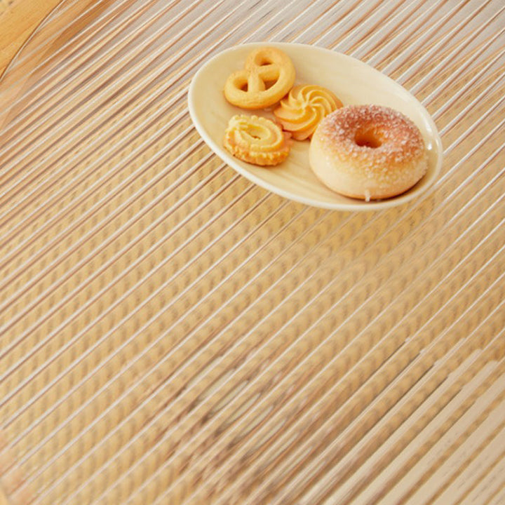 Table basse ronde minimaliste moderne en hévéa avec plateau en verre et faux rotin, à 2 niveaux, pour salon 