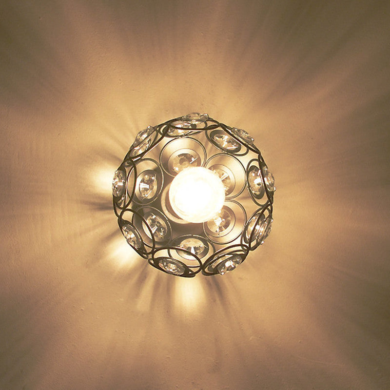 Moderne minimalistische runde Kuppel Eisen Kristall 1-Licht Semi-Flush Mount Deckenleuchte für Wohnzimmer 