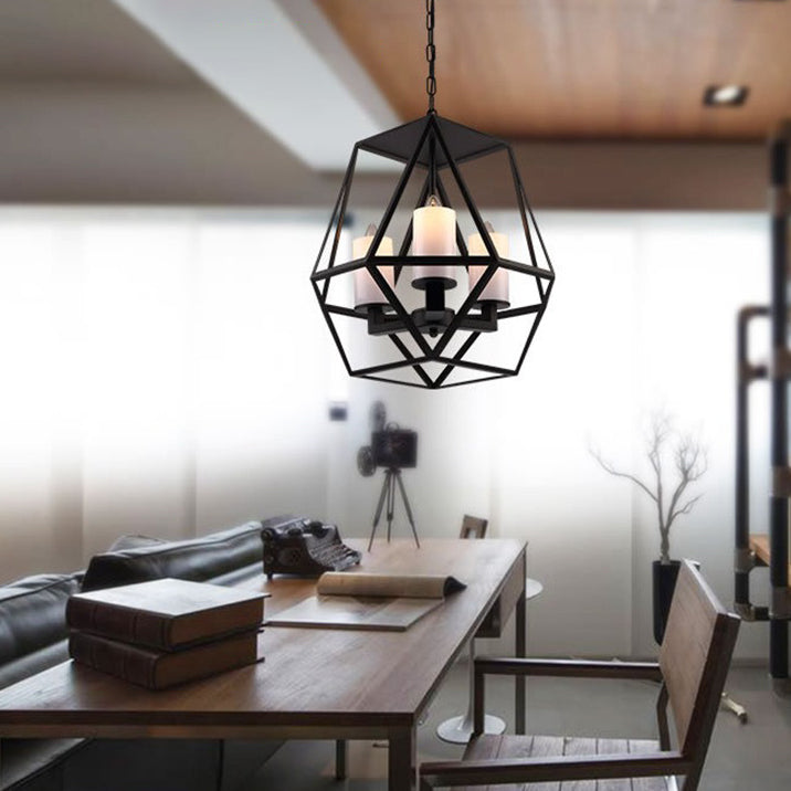 Chandelier contemporain en fer trapézoïdal quadrilatéral industriel 3/4 lumières pour salon 