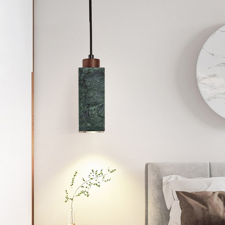 Lámpara colgante moderna minimalista rectangular de madera maciza y mármol de 1 luz para dormitorio 