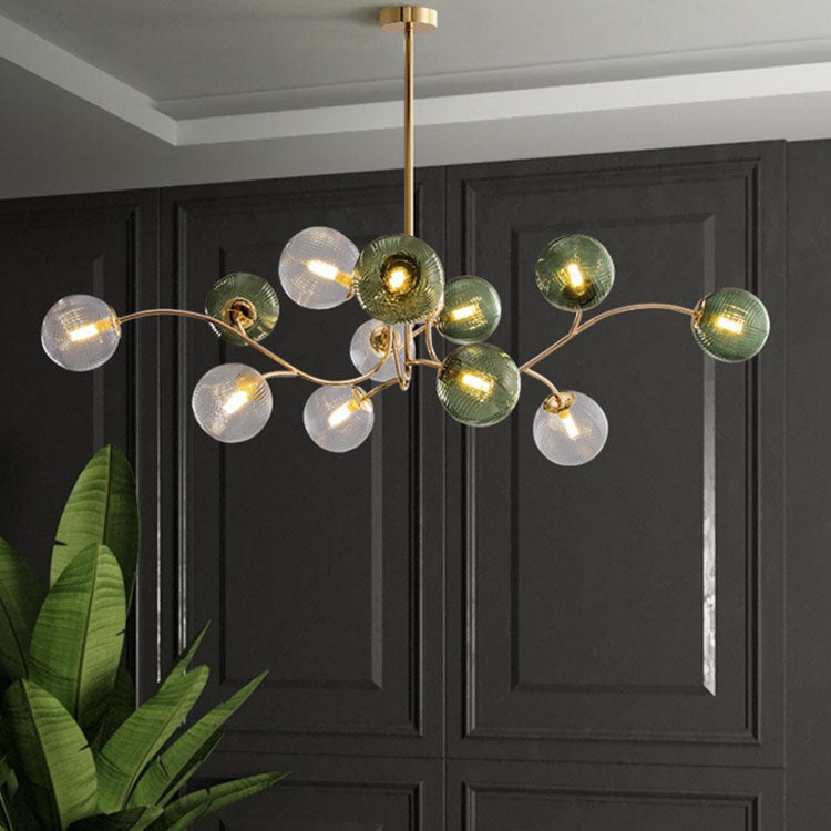 Zeitgenössischer nordischer Zweiglinien-Orb-Hardware-Glas 6/8/12 Licht Kronleuchter für Wohnzimmer 