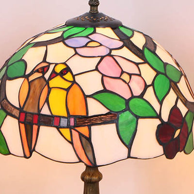 Tiffany Rustic Magpie Flower Stained Glass Round 1-Light Table Lamp